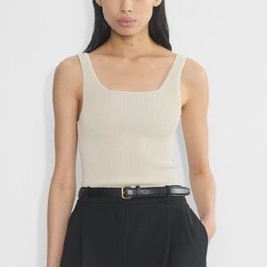 Babaton Sculpt Knit Squareneck Tank cropped - Matte Pearl color, size small